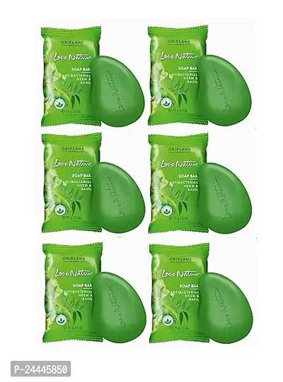 Love Nature Soap Bar - Antibacterial Neem  Basil 75Gm (Set Of 6)-thumb0