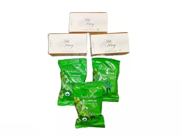 3 Pcs. Antibacterial Neem soap with 3 Pcs. Milk honey soap