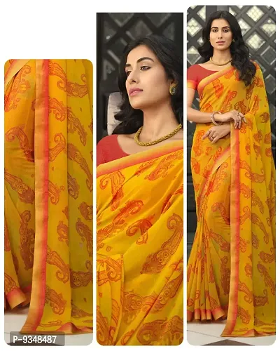 Authentic Georgette Yellow Saree with Blouse piece For Women