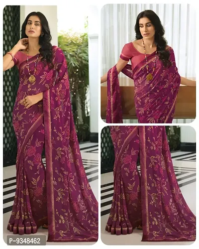 Authentic Georgette Purple Saree with Blouse piece For Women-thumb0