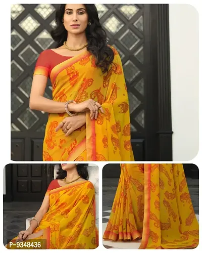 Authentic Georgette Yellow Saree with Blouse piece For Women