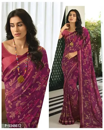 Authentic Georgette Purple Saree with Blouse piece For Women
