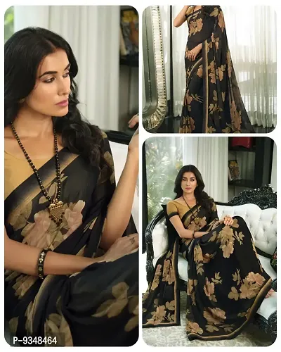 Authentic Georgette Black Saree with Blouse piece For Women