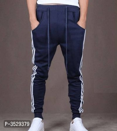 Men's Blue Cotton Blend Self Pattern Regular Fit Joggers-thumb0