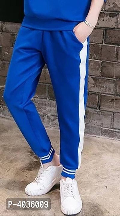 Men's Blue Self Pattern Cotton Relaxed Fit Joggers-thumb0
