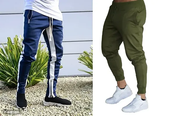 Classy Multicoloured Cotton Blend Slim Solid Knit Jogger For Men (Combo Of 2)
