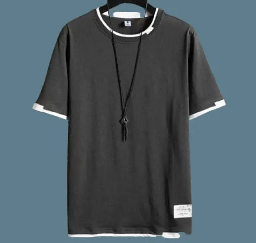 colour block round neck T shirt