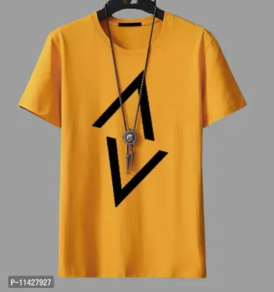 Yellow printed men Round neck T shirt-thumb0