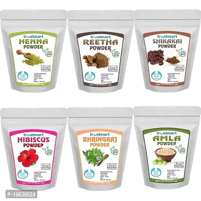 TRUSTMART  Organic Amla,Reetha,Shikakai,Bhringraj,Hibiscus and Henna Powder 300g Each 50g