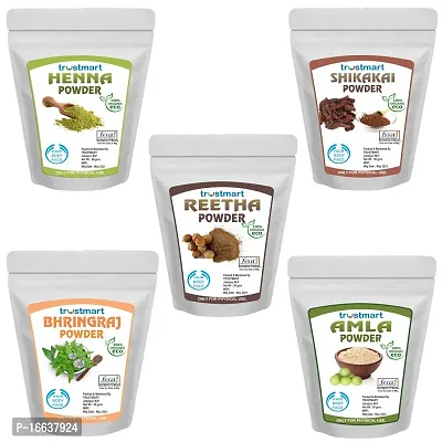 TRUSTMART Natural Herbal Amla,Reetha,Shikakai,Bhringraj and Henna Powder 250g Each 50g Pack