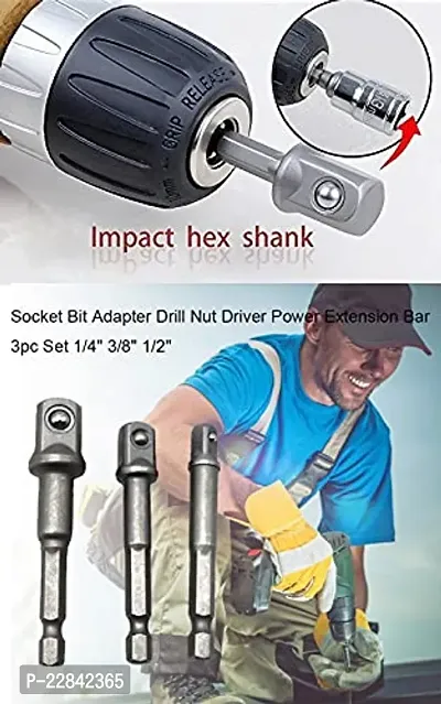 H9 1/4-Inch Hex Shank to Square Head Drive 1/4 3/8 1/2 Insert for power Drill to Quick Change Nut-thumb4