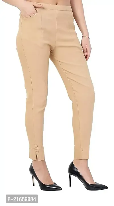 Vinay Sales Stretchable Slim Fit Straight Casual Cigarette Pants for Girls Ladies Women Beige-thumb0