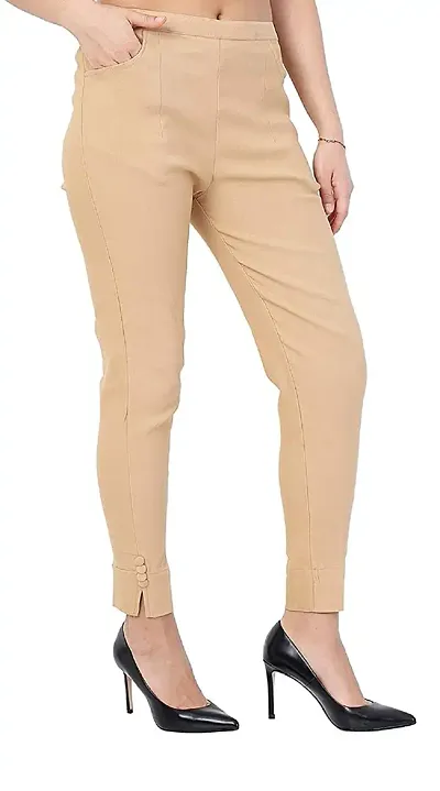Vinay Sales Stretchable Slim Fit Straight Casual Cigarette Pants for Girls Ladies Women Beige