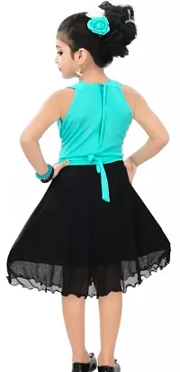Fabulous Green  Black Cotton  Net Solid A-Line Dress For Girls-thumb1