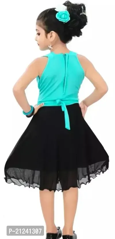 Fabulous Green  Black Cotton  Net Solid A-Line Dress For Girls-thumb2