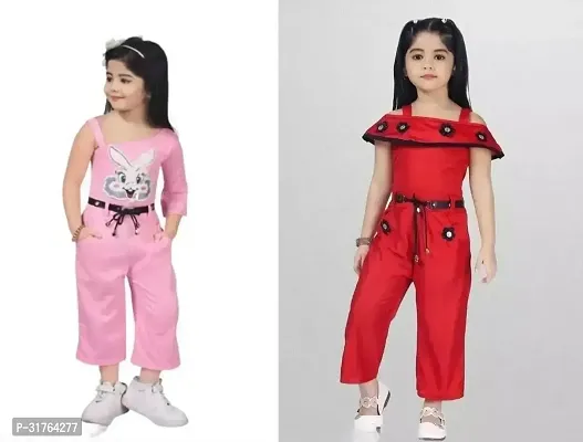 Fabulous Cotton Blend Embroidered Basic Jumpsuit For Girls- Pack Of 2