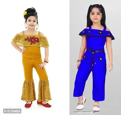 Fabulous Cotton Blend Embroidered Basic Jumpsuit For Girls- Pack Of 2-thumb0