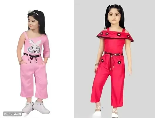 Fabulous Cotton Blend Embroidered Basic Jumpsuit For Girls- Pack Of 2