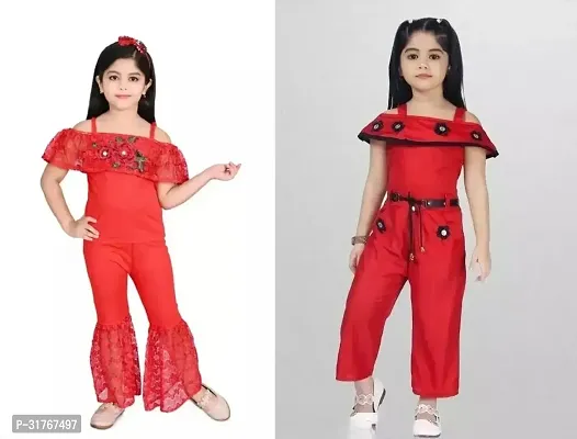 Fabulous Cotton Blend Embroidered Basic Jumpsuit For Girls- Pack Of 2-thumb0