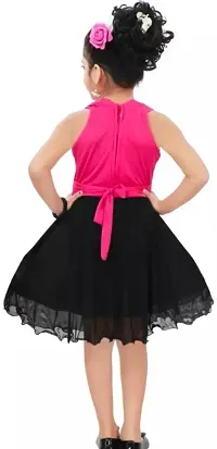 Fabulous Pink  Black Cotton  Net Solid A-Line Dress For Girls-thumb1