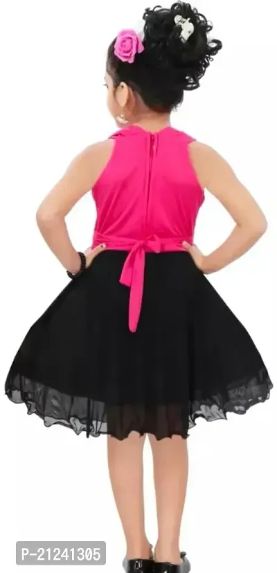 Fabulous Pink  Black Cotton  Net Solid A-Line Dress For Girls-thumb2