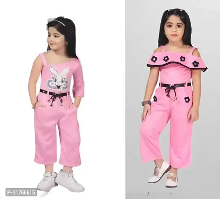 Fabulous Cotton Blend Embroidered Basic Jumpsuit For Girls- Pack Of 2-thumb0