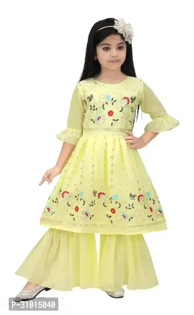 Embroidary Anarkali Palazzo Set-Yellow