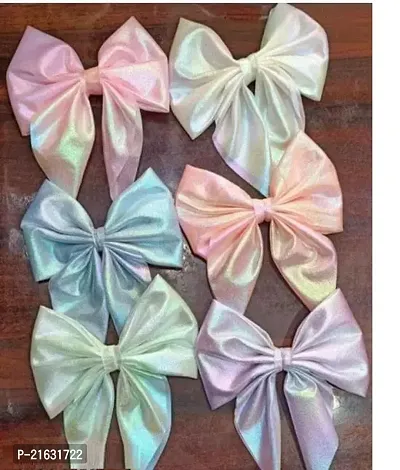 Hair Bows Ties for Girls Women Silk-Stylish French Bow Hair Clip Bowknot Hair Barrettes Big Ribbon Bow with Long Tail pack of 6
