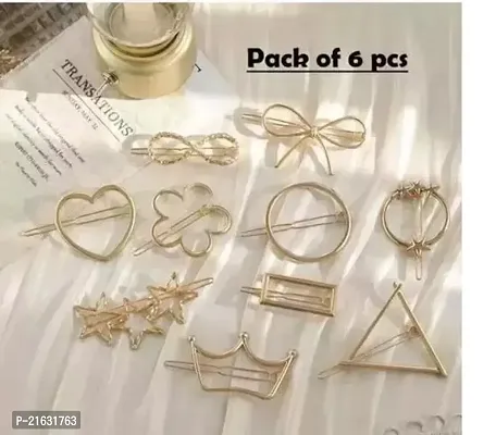 Hair Clips in Shapes Pack of 6 Rectangle Star Heart Triangle for Girls And Women Golden Hair clips Hair Clip