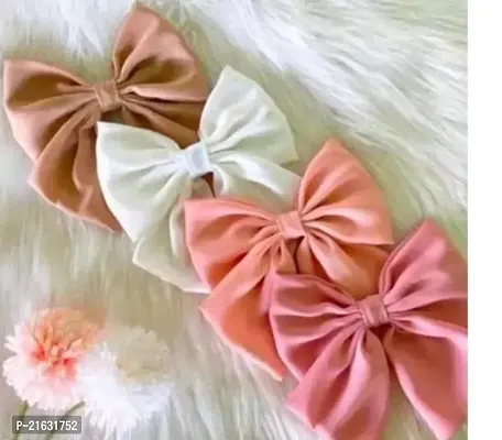 Hair Bows Ties for Girls Women Silk-Stylish French Bow Hair Clip Bowknot Hair Barrettes Big Ribbon Bow with Long Tail Pack Of 4-thumb0