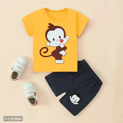 Fabulous Yellow Cotton Blend Printed T-Shirts with Shorts For Boys