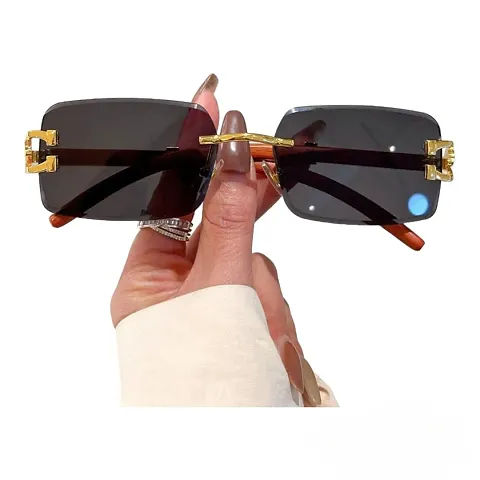 Mc Stan Vintage Rimless Sunglasses Retro Luxury Elite Slim Rimless Rectangular Metal  Wood Art Aviator Glasses,