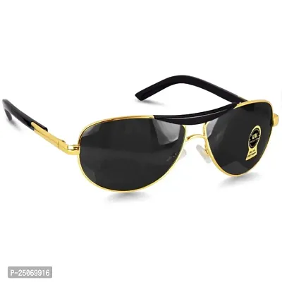Aviator UV 400 Protection Black Glass Golden Frame Sunglasses for Men, Women (GOLD-BLACK)-thumb2