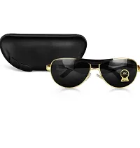 Aviator UV 400 Protection Black Glass Golden Frame Sunglasses for Men, Women (GOLD-BLACK)-thumb2