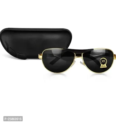 Aviator UV 400 Protection Black Glass Golden Frame Sunglasses for Men, Women (GOLD-BLACK)-thumb3