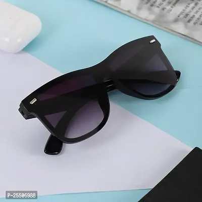 Unisex Full Rim Wayfarer Polarized Sunglass with UV Protection, Black Frame