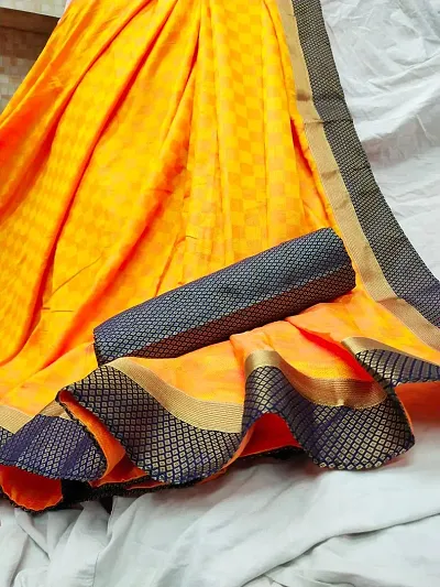 Checked Art Silk Saree with Blouse piece
