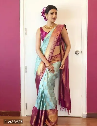 Stylish Women Cotton Silk Saree with Blouse piece-thumb0