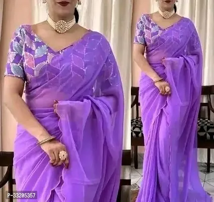 Stylish Lavender Georgette Solid Saree with Blouse piece For Women-thumb0