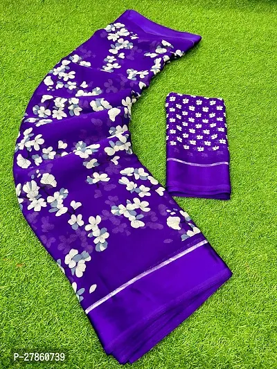 Purple Chiffon Kotki Printed Wedding Floral Trendy Saree-thumb0