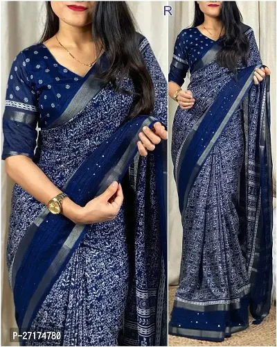 Beautiful Silk Cotton Printed Saree with Blouse piece-thumb0