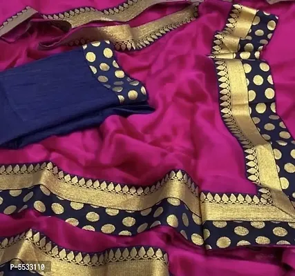 Beautiful Silk Blend Saree With Blouse Piece For Women-thumb0
