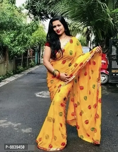 Yellow Georgette Daily Wear Saree With Blouse Piece-thumb0