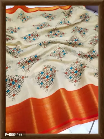 Printed Cotton Zari Border Saree With Blouse Piece