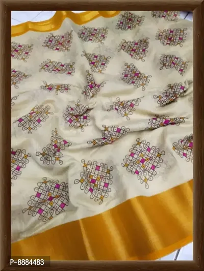 Printed Cotton Zari Border Saree With Blouse Piece