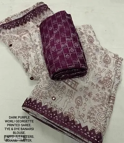 Warli Printed Georgette Saree With Blouse Piece