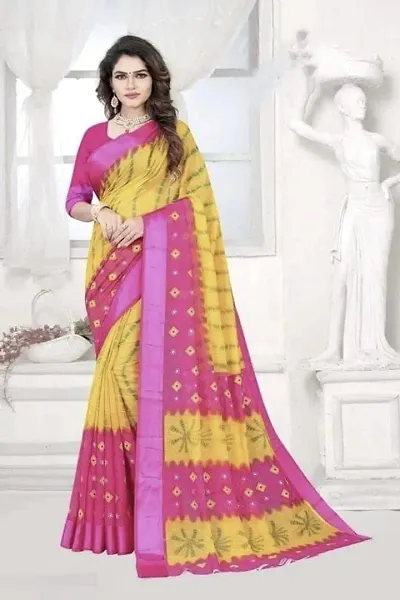 Trendy Linen Cotton Printed Sarees with Blouse Piece