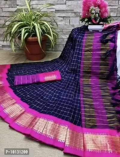 Fabrics Cotton Silk Check Saree With Blouse Piece