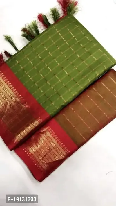 Green Cotton Silk Checked Sarees For Women