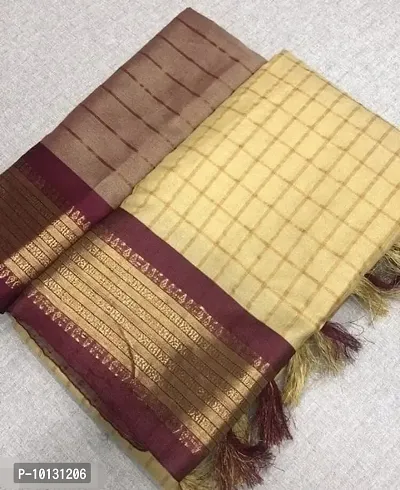 Fabrics Cotton Silk Check Saree With Blouse Piece
